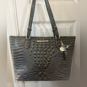Elegant Olive Brahmin Crocodile-Embossed Tote Bag